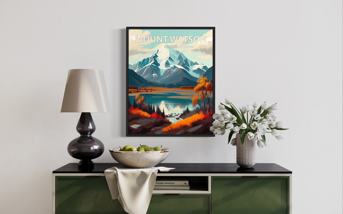 Mount Watson Alaska Glacier Lake Mirror Reflection Fall Art Poster - Image 3