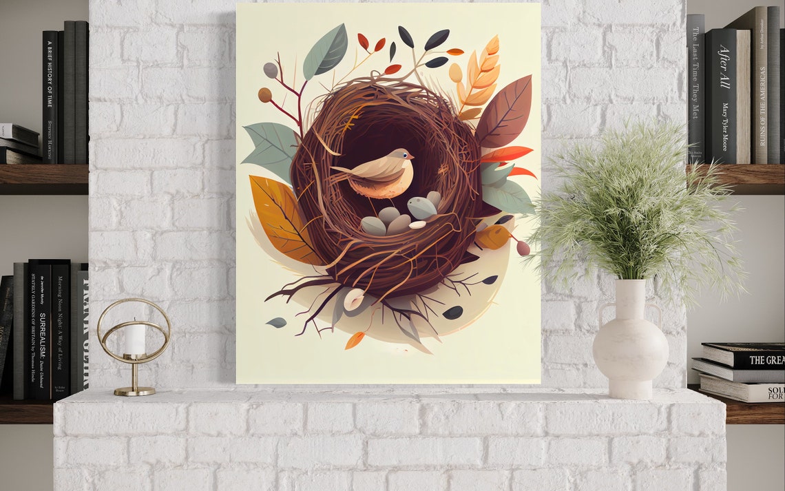 Songbird Nesting with Speckled Eggs Among Autumn Leaves Poster - Image 3