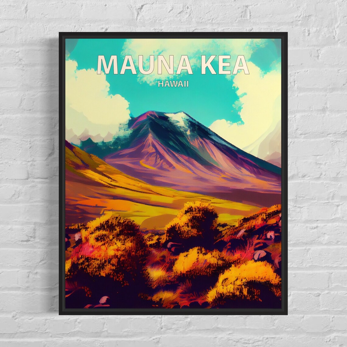 Mauna Kea Hawaii Volcano Mountain Retro Landscape Travel Poster