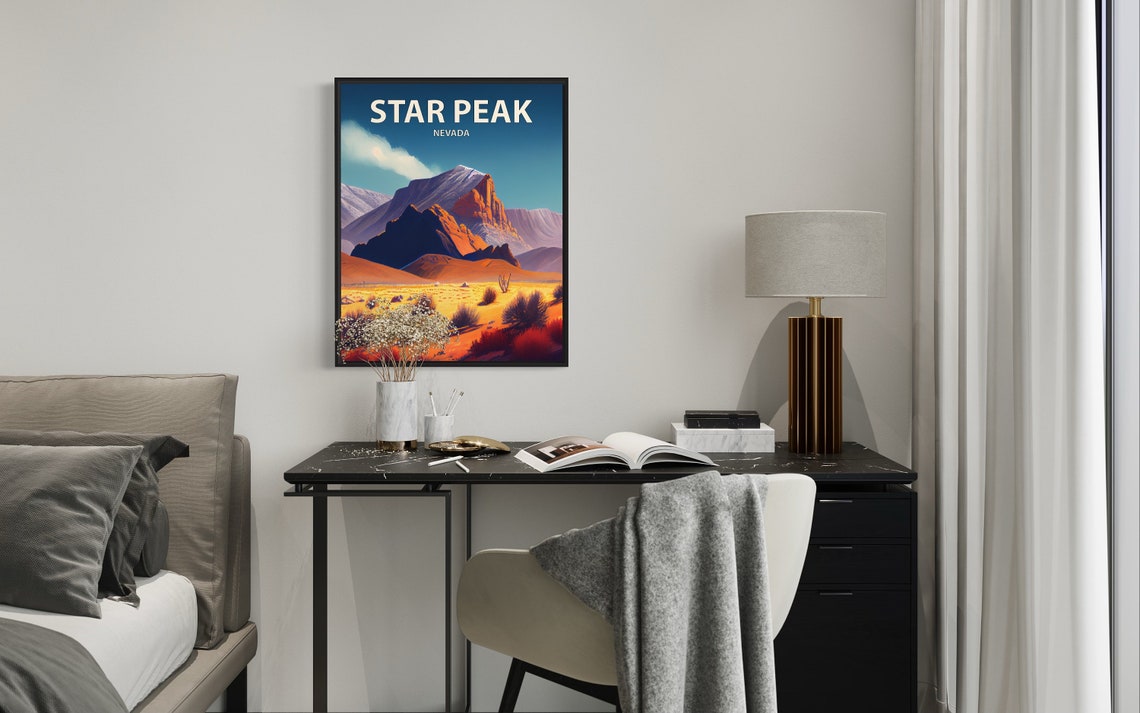 Star Peak Nevada Desert Summit Golden Canyon Landscape Poster - Image 2