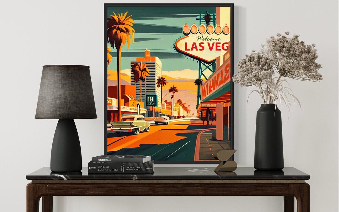 1960s Las Vegas Strip Welcome Sign Classic Cars Retro Poster - Image 3