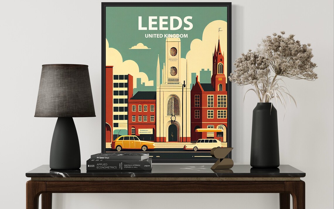 Leeds United Kingdom Historic City Center Retro Travel Poster - Image 3