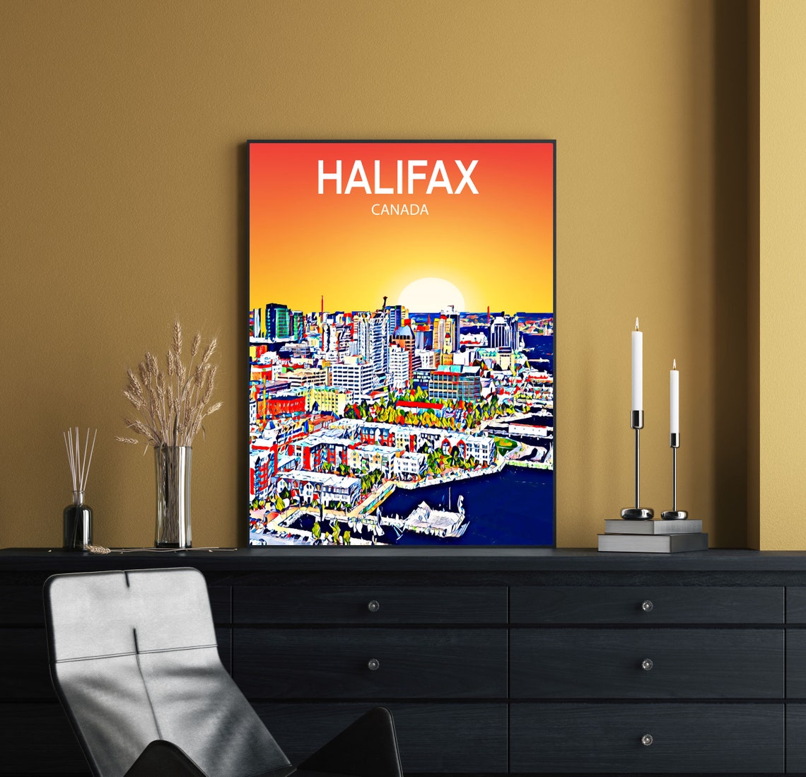 Halifax Canada Colorful Sunset Skyline Harbor City Pop Art Poster - Image 2