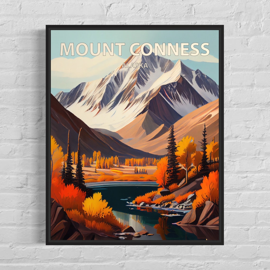 Mount Conness Alaska Lakeside Fall Colors Snowy Peak Travel Poster
