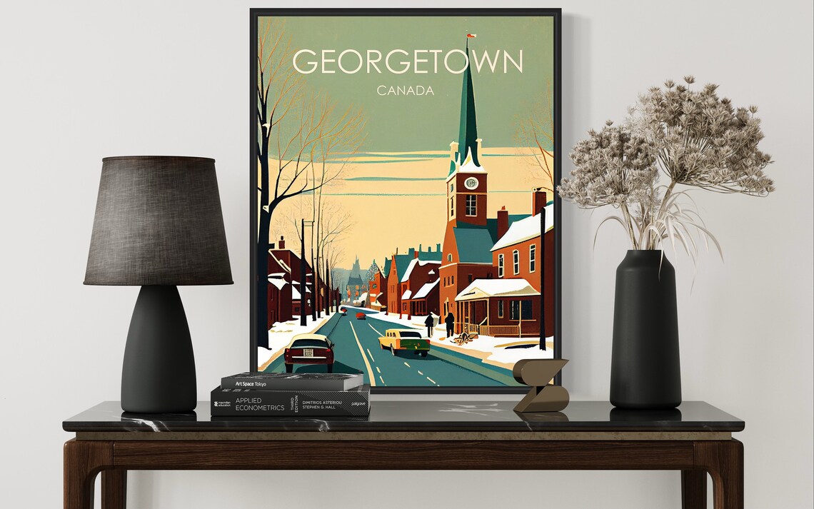 Georgetown Canada Snowy Church Street Winter Scene Travel Poster - Image 2