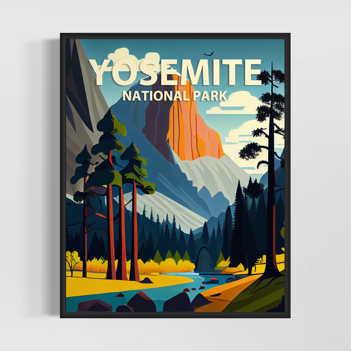 Yosemite National Park El Capitan River Pines Vintage Travel Poster