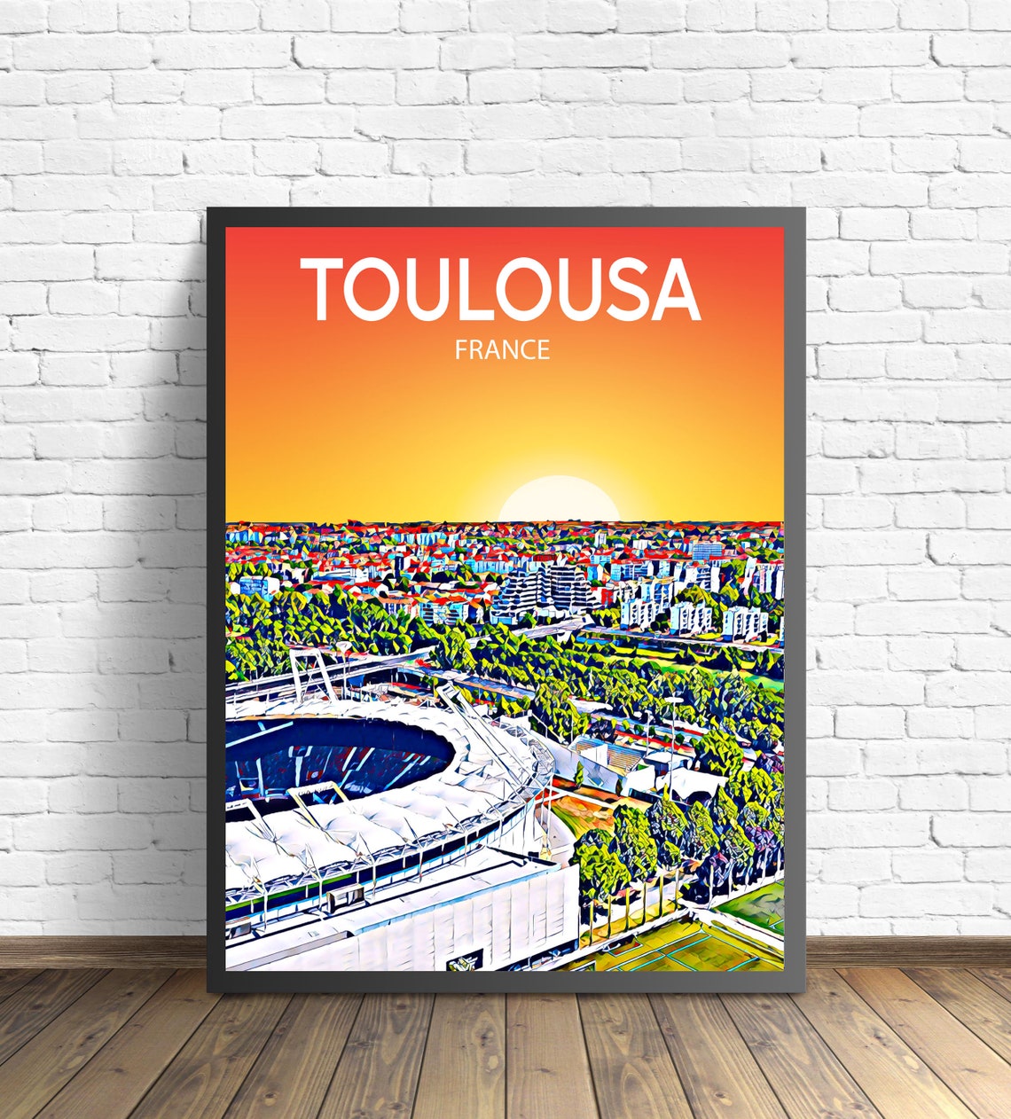 Toulousa France Art Poster Sunset Night Poster Art Print Toulousa City Framed Modern Wall Art Colorful Skyline Photo