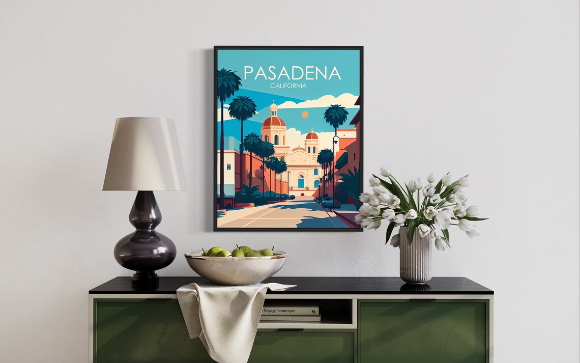 Pasadena California Retro Domed Landmark Vintage Travel Poster - Image 3
