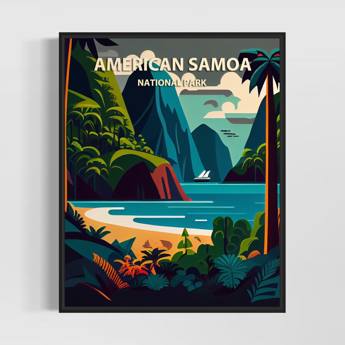 American Samoa National Park Tropical Beach Vintage Travel Poster