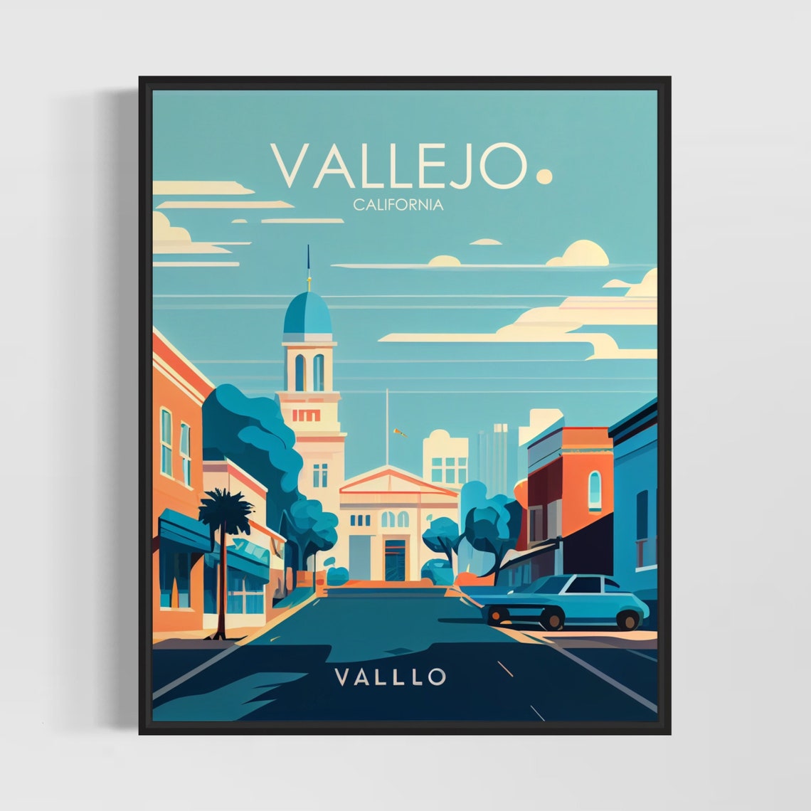 Vallejo California Downtown Domed Tower Retro Travel Poster Artwork
