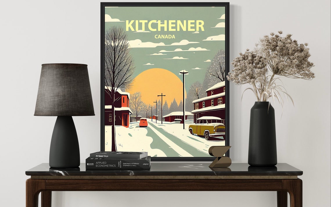 Kitchener Canada Snowy Street Sunset Vintage Winter Scene Poster - Image 3