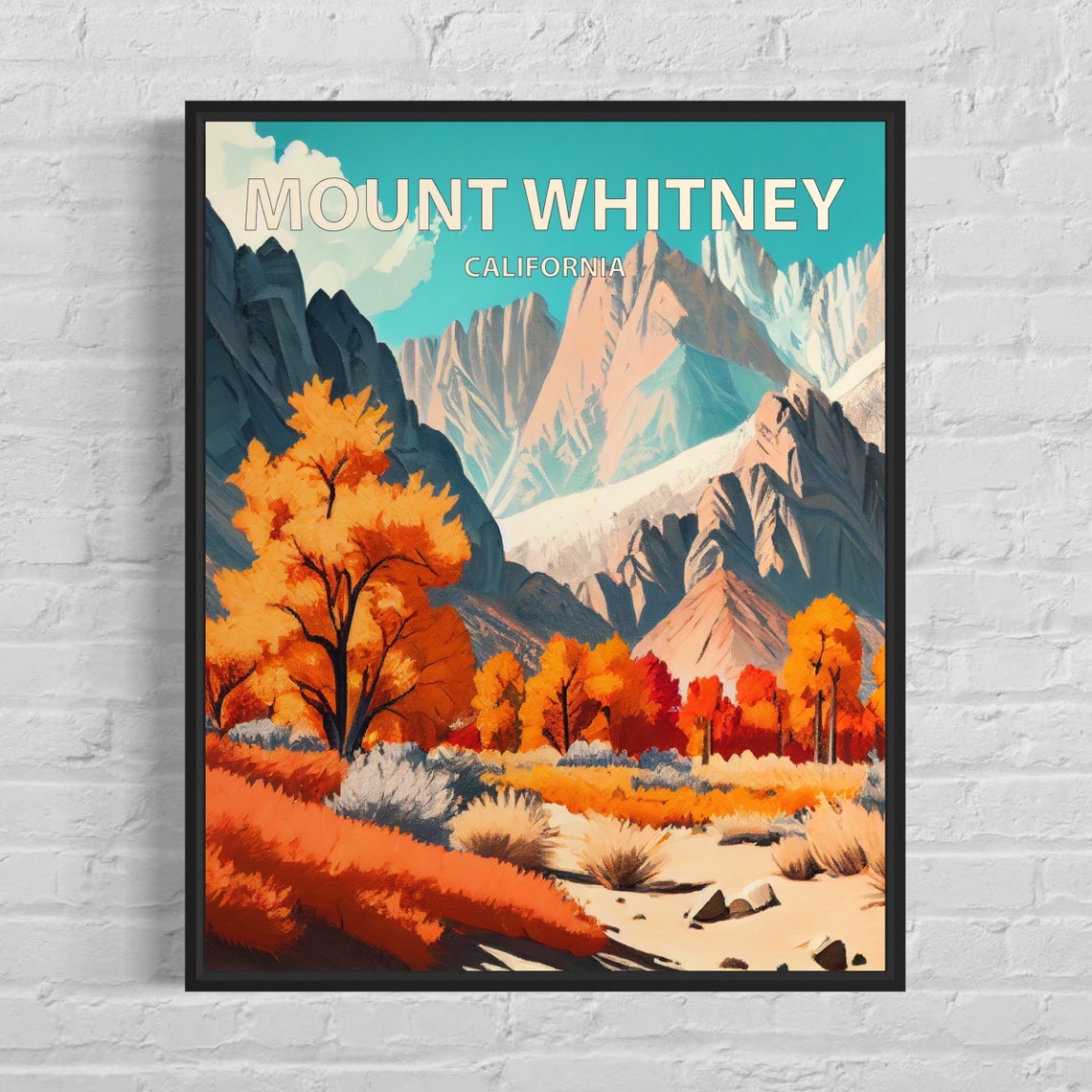 Mount Whitney California Autumn Aspen Peaks Sierra Retro Poster