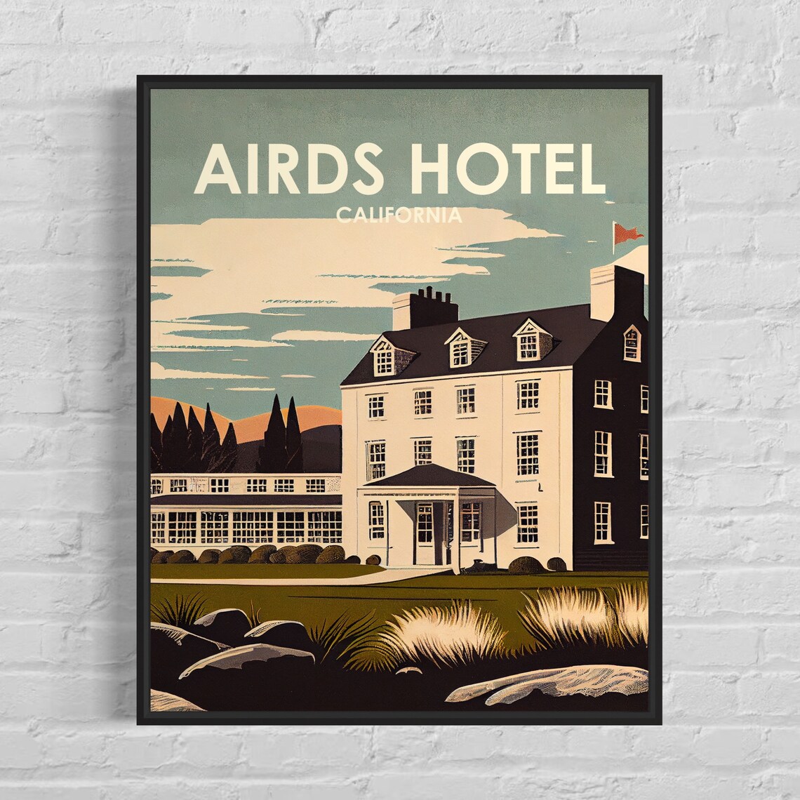Airds Hotel California Historic Country House Retro Travel Poster