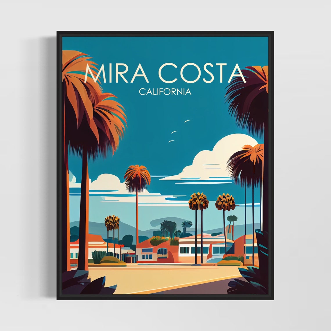 Mira Costa California Palm Framed Street Sunny Day Art Poster