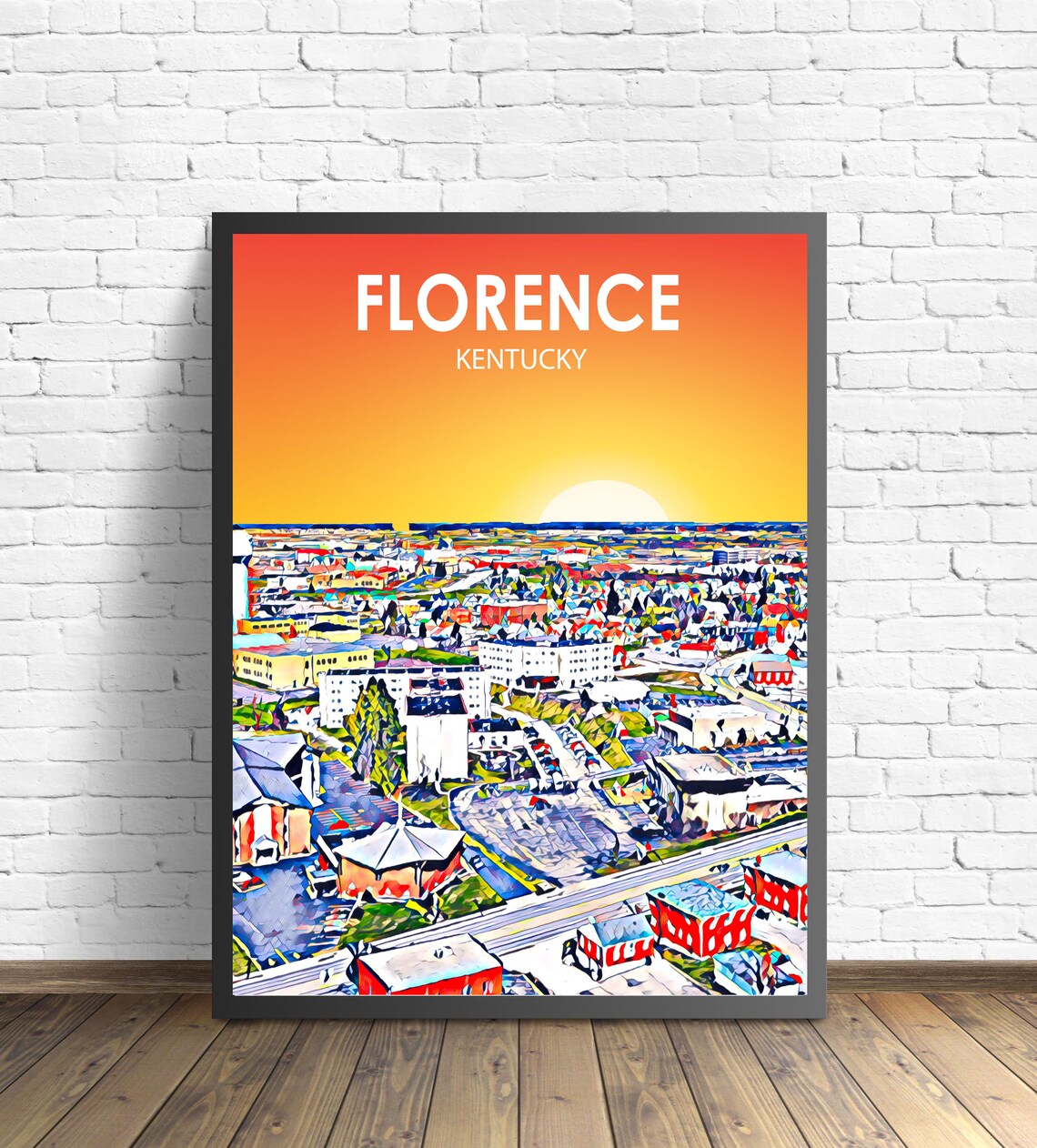 Florence Kentucky Art Poster Sunset Landscape Poster Print Florence City Wall Art United States Colorful Skyline Sketch Photo