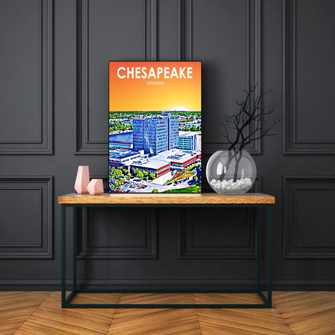 Chesapeake Virginia Sunset Modern Glass Towers Skyline Poster - Image 3