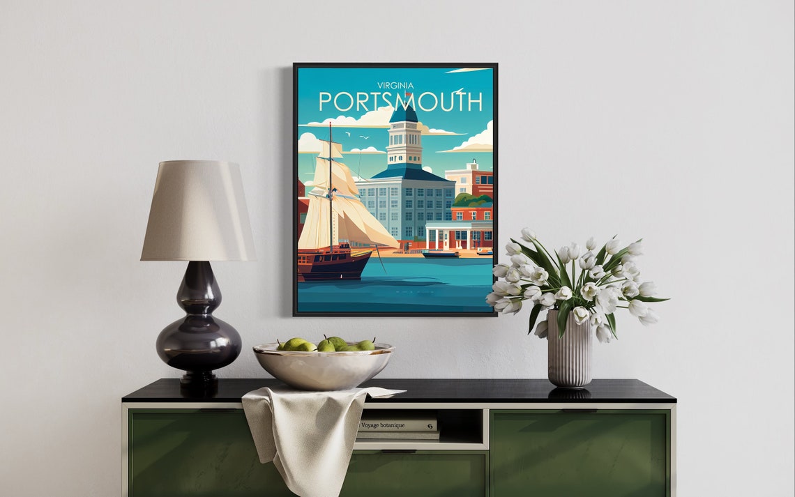 Portsmouth Virginia Retro Art Print Portsmouth Wall Art Illustration Portsmouth Vintage Minimal Design Poster - Image 3