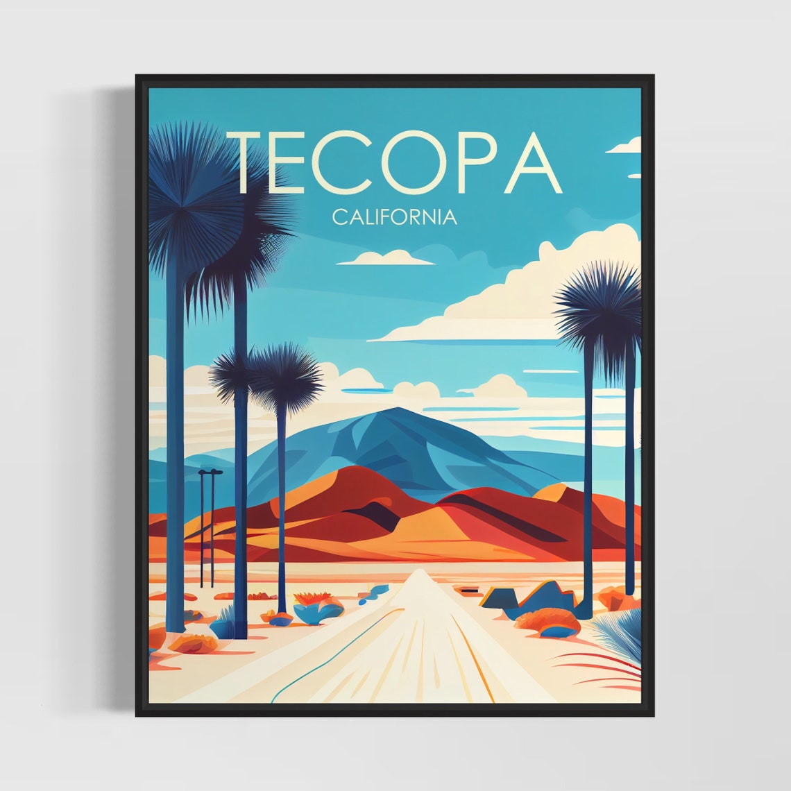 Tecopa California Desert Road Palm Silhouettes Vista Poster Artwork