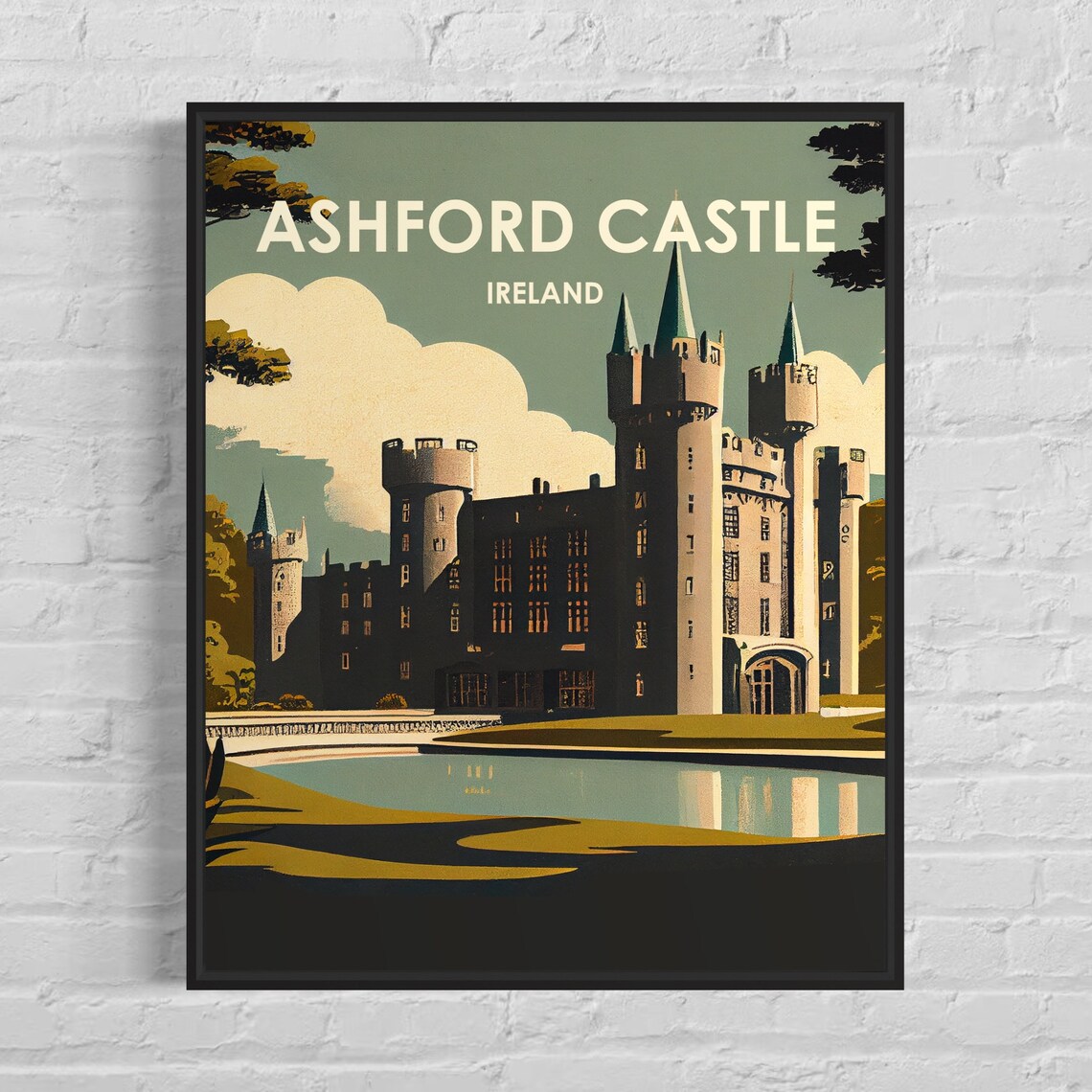 Ashford Castle Ireland Lakeside Medieval Towers Vintage Poster