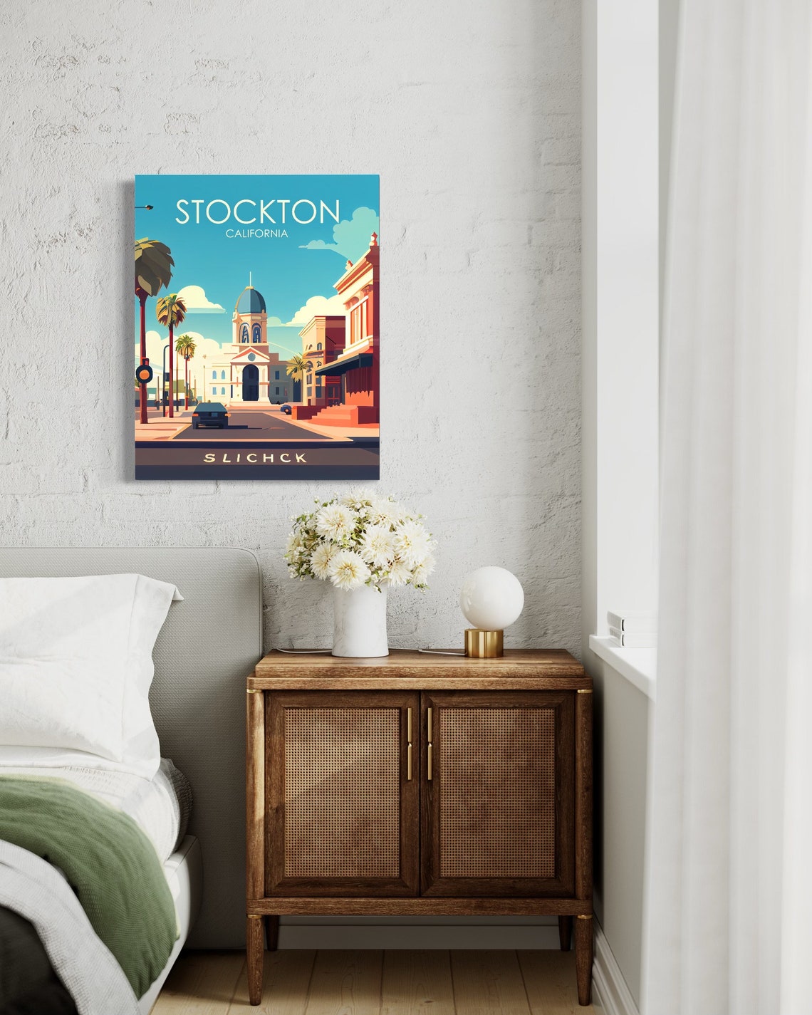 Stockton California Downtown Civic Dome Palm Travel Poster Artwork - Image 2