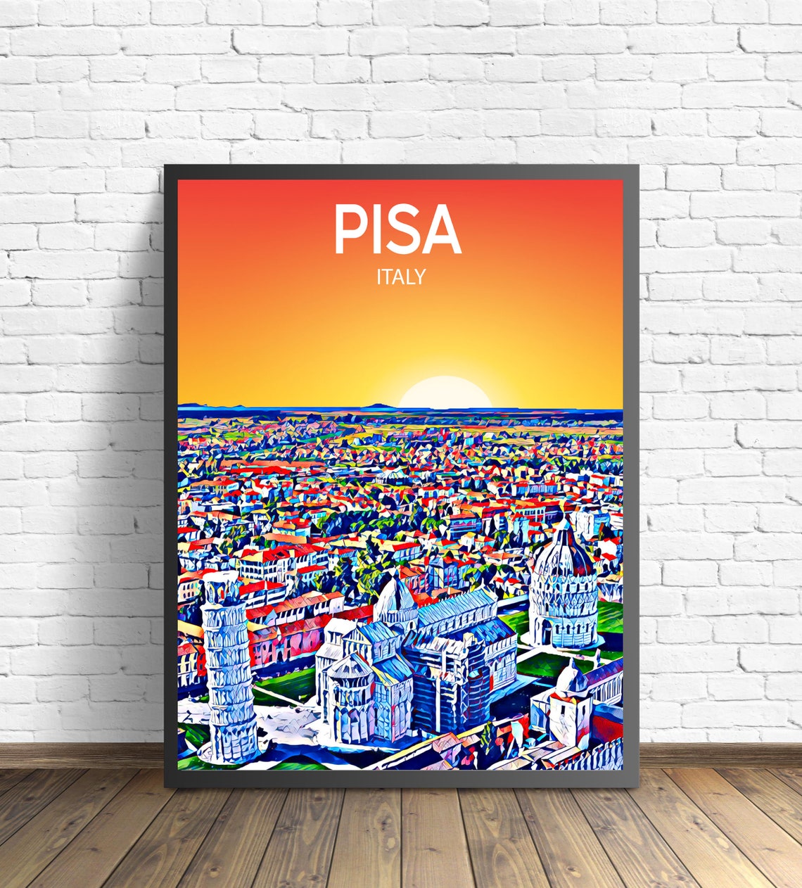 Pisa Italy Leaning Tower and Cathedral Golden Sunset Skyline Poster