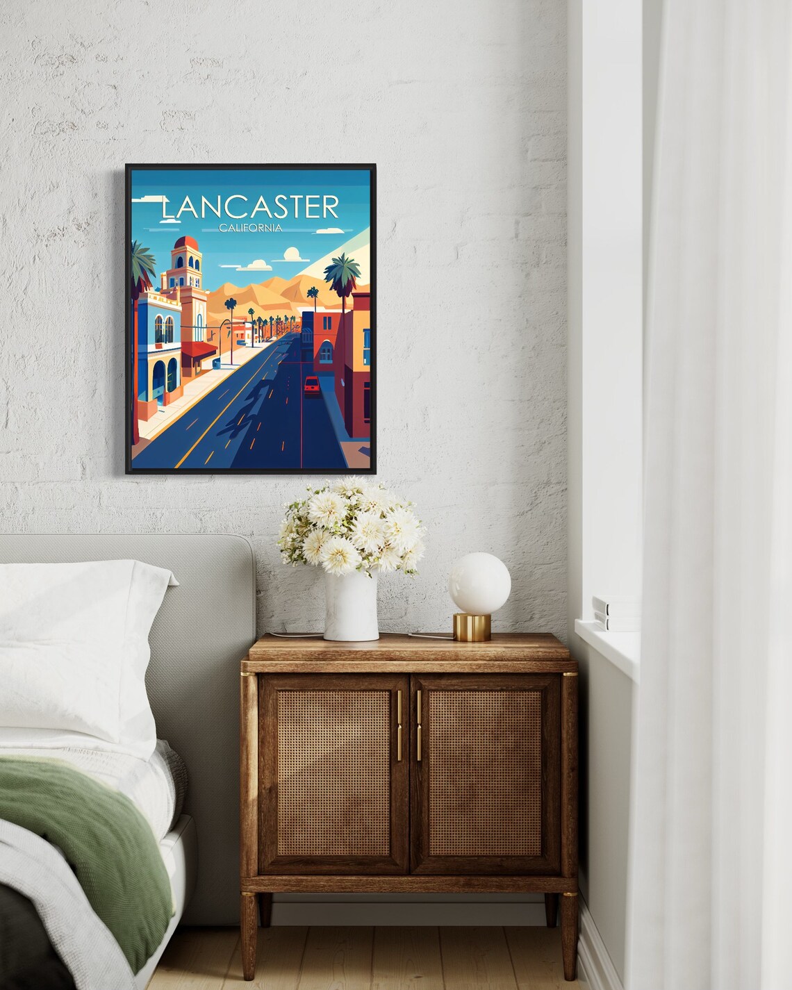 Lancaster California Downtown Street Palms Desert Mountains Poster - Image 2