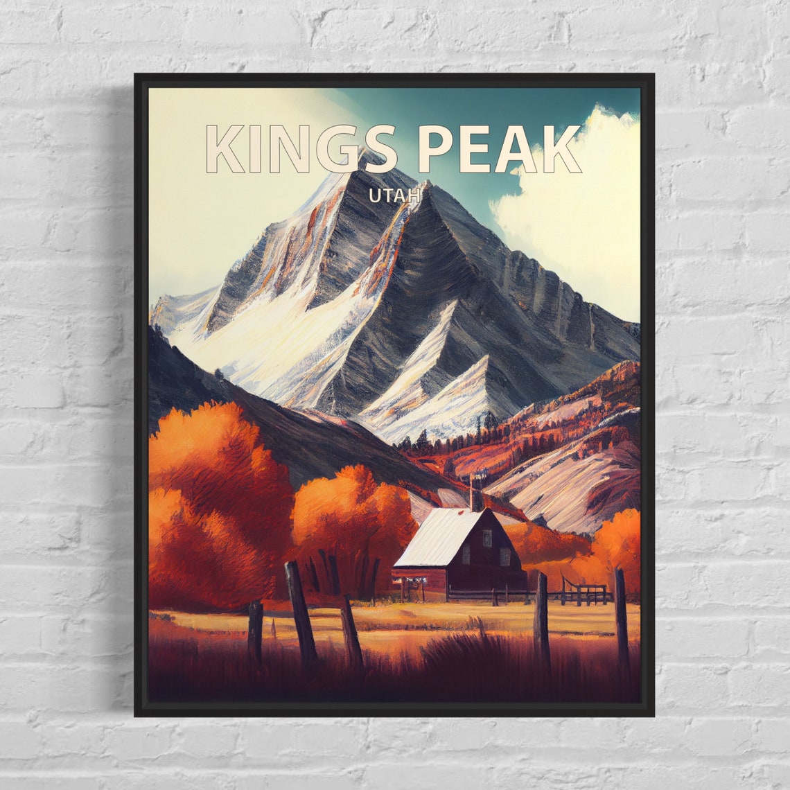 Kings Peak Utah Tall Snow Mountain Rustic Red Barn Autumn Poster