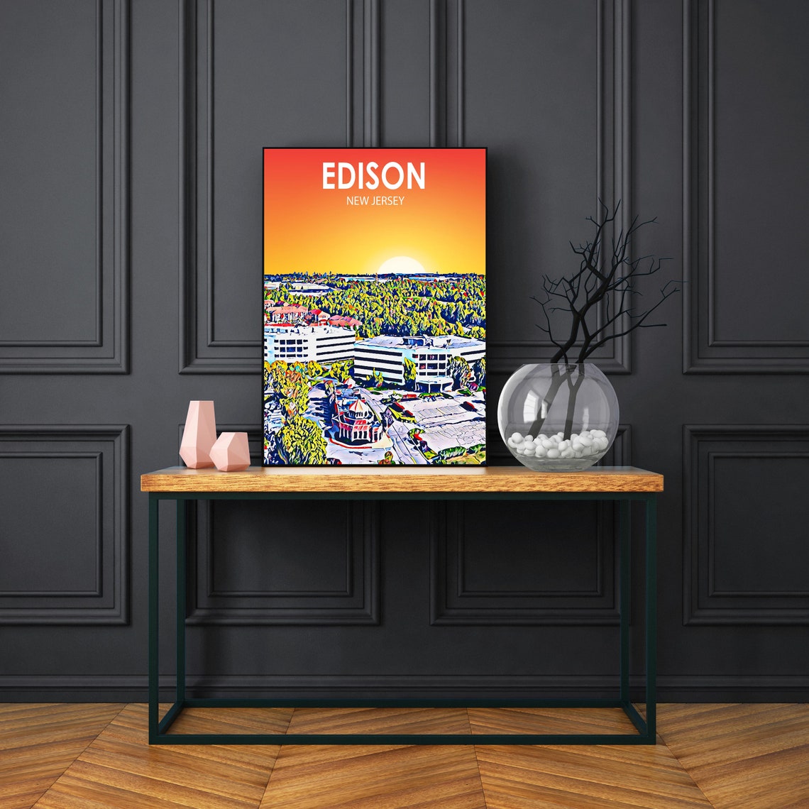 Edison New Jersey Sunset Corporate Campus Aerial Skyline Poster - Image 3