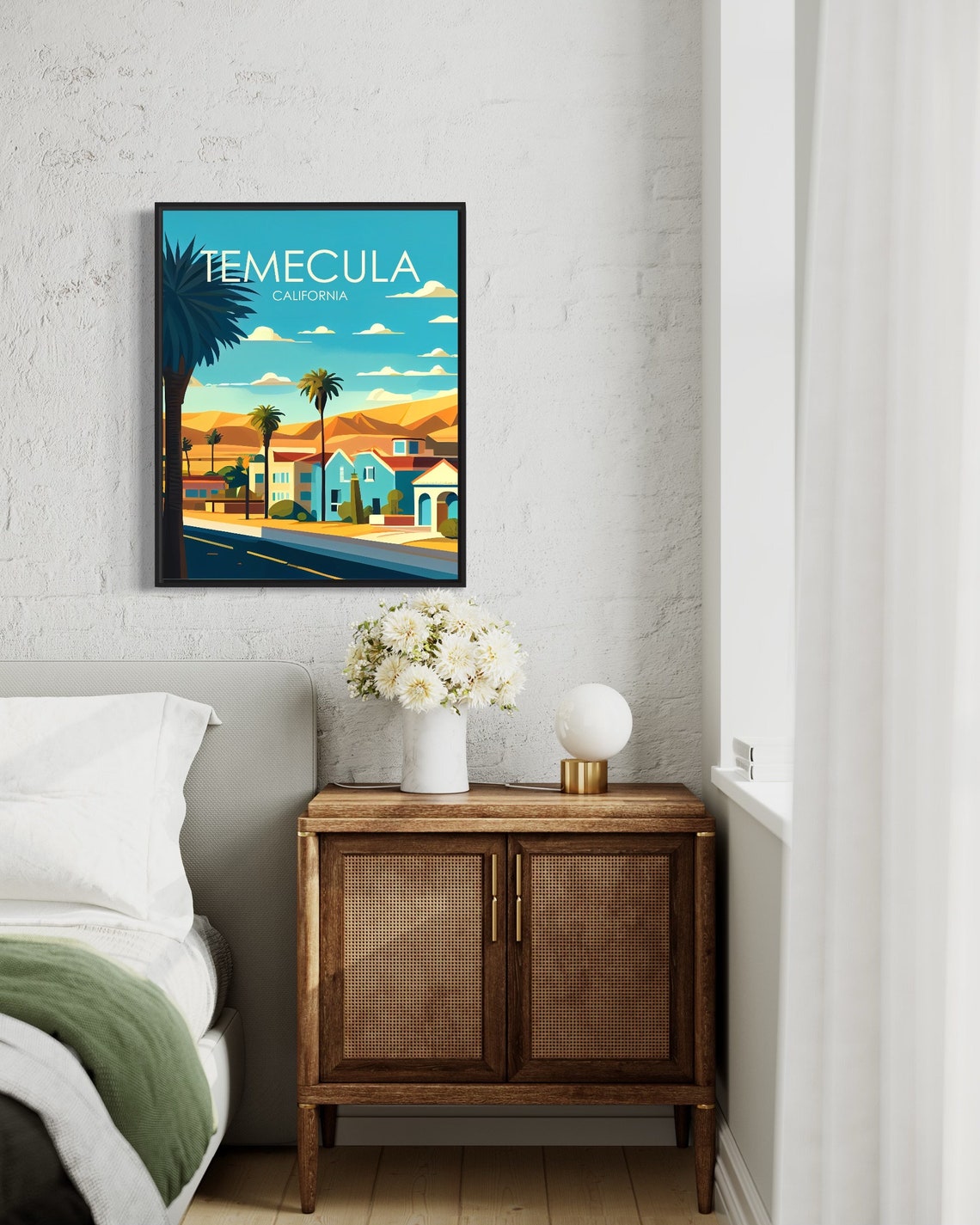 Sunny Temecula California Retro Street Scene With Palms Poster - Image 2