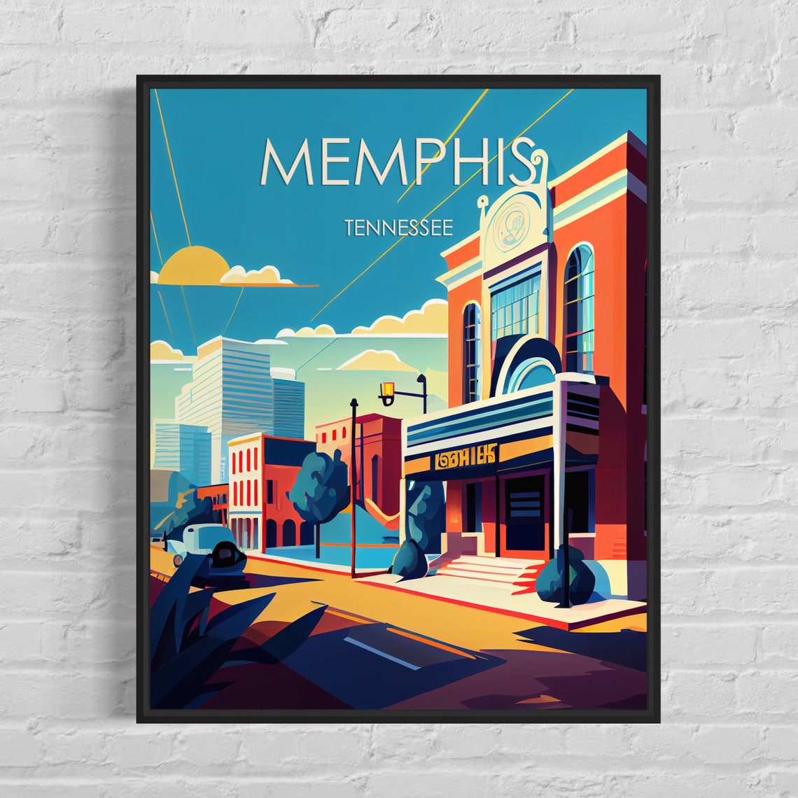 Memphis Tennessee Theater District Retro City Street Art Poster