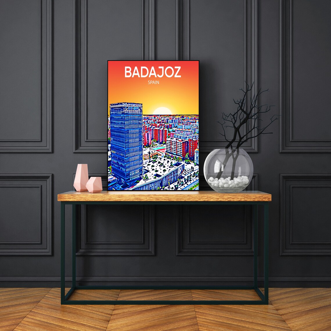 Badajoz Spain Sunset Skyline Blue Tower Cityscape Travel Poster - Image 3