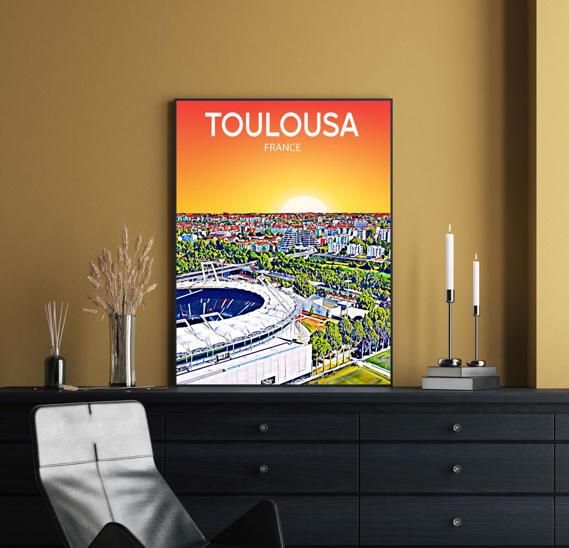 Toulousa France Sunset Stadium Skyline City View Travel Poster - Image 2