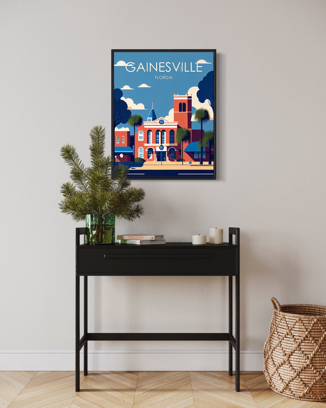 Gainesville Florida Historic Brick Building Palm Trees Travel Poster - Image 3