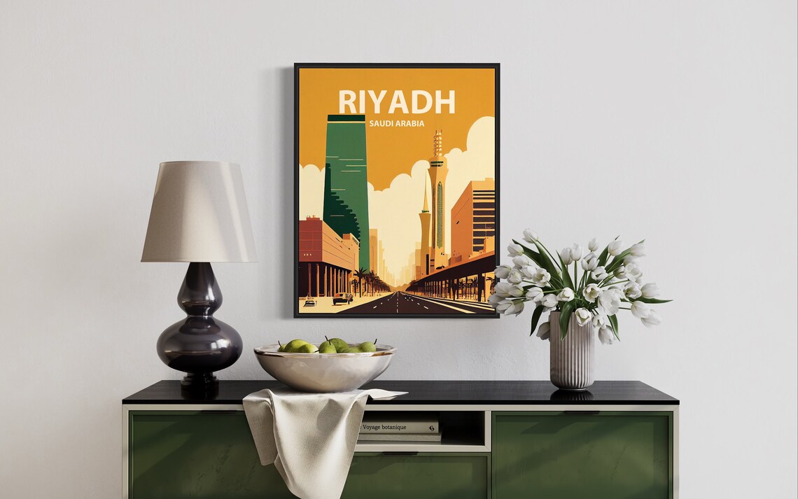 Riyadh Saudi Arabia Golden Boulevard Retro City Skyline Art Poster - Image 3