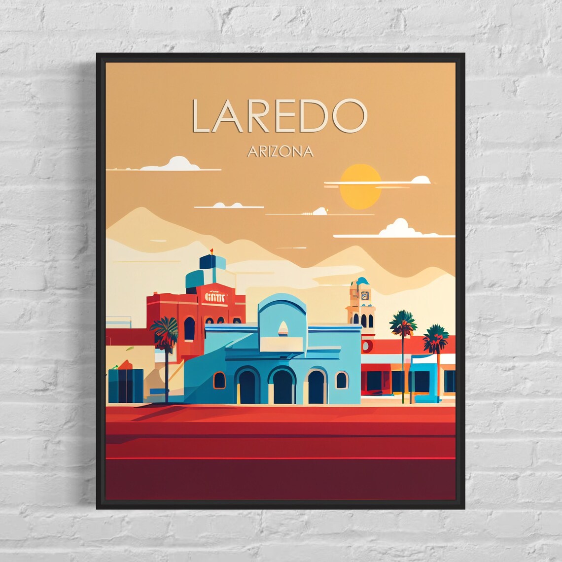 Laredo Arizona Desert Sunset Adobe Old Town Street Travel Poster