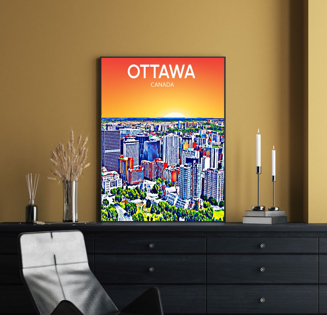 Ottawa Canada Downtown Skyscrapers Golden Sunset Skyline Poster - Image 2