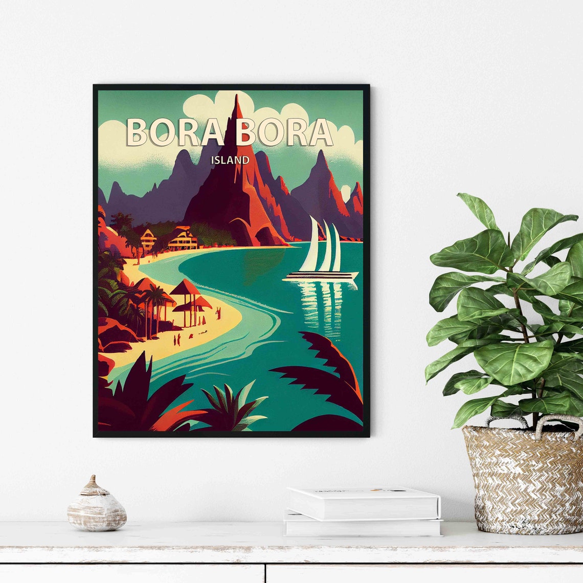 Bora Bora Island Retro Tropical Beach Sailboat Vintage Travel Poster - Image 2