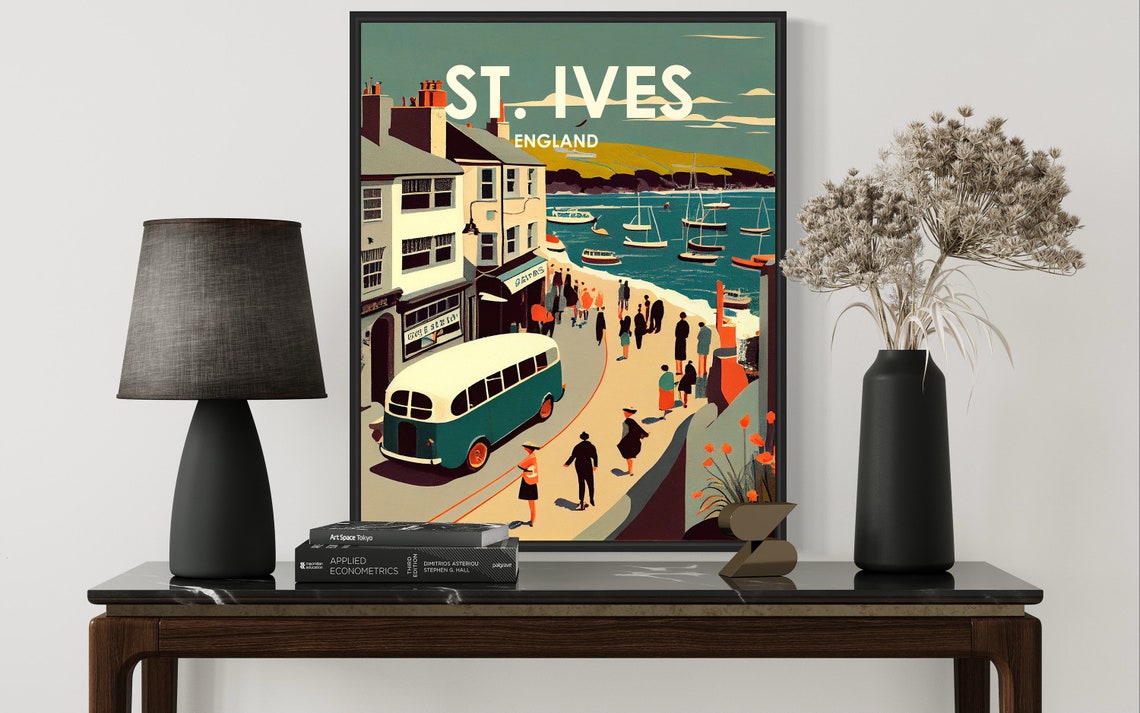 St Ives England Bustling Harbour Seaside Street Scene Retro Poster - Image 2