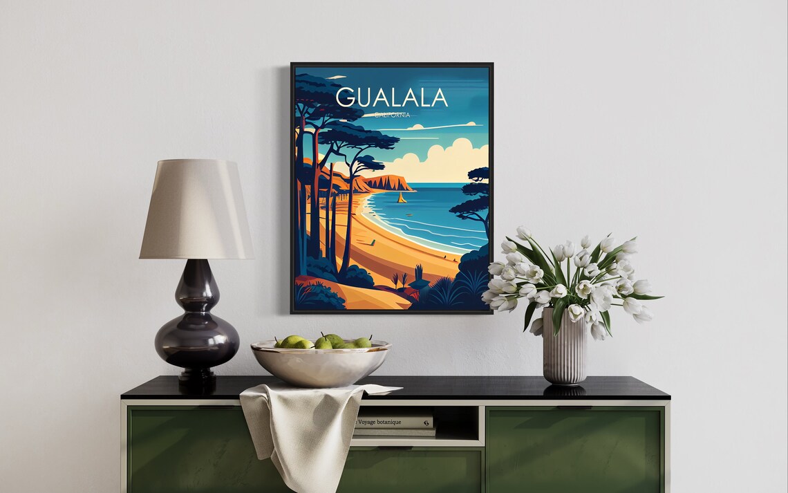 Gualala California Golden Coast Beach Cliffs Vintage Art Poster - Image 2