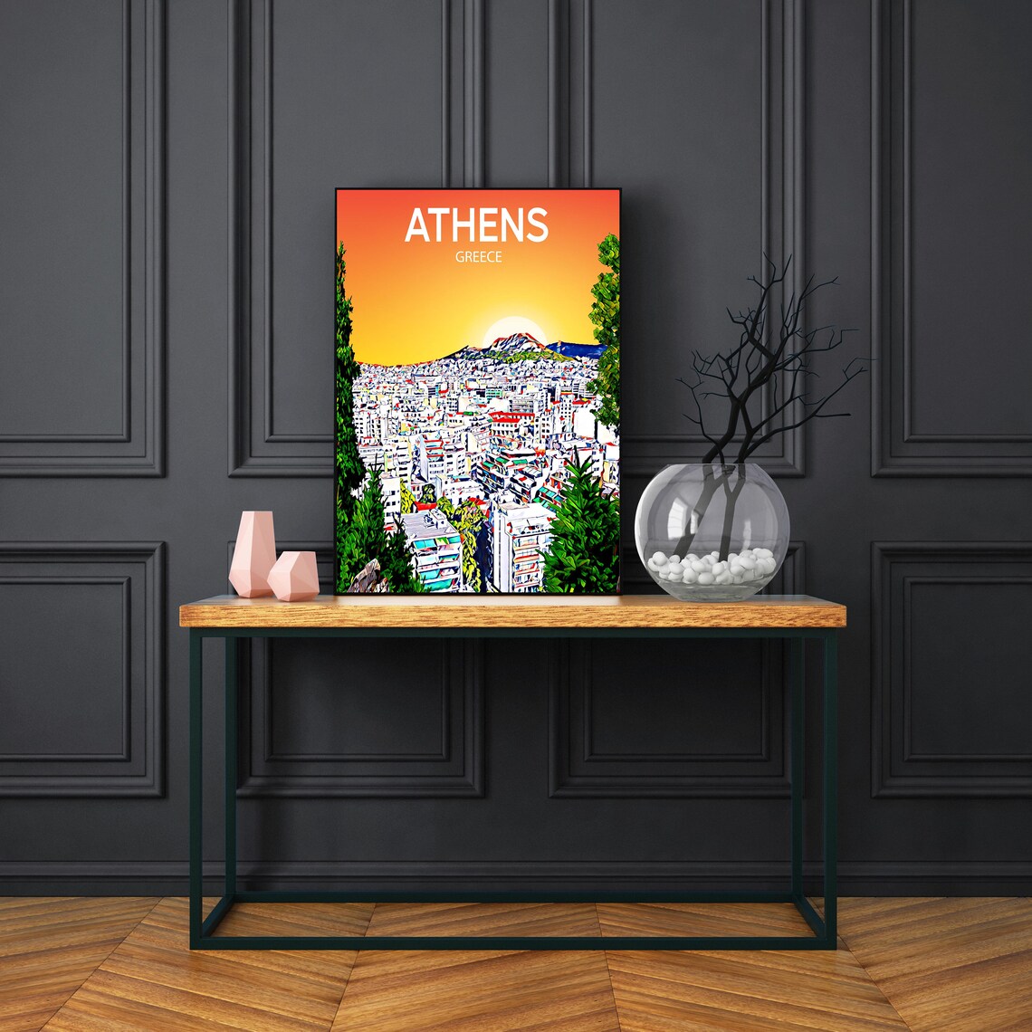 Athens Greece Sunset Skyline Lycabettus Hill Travel Poster Art - Image 3