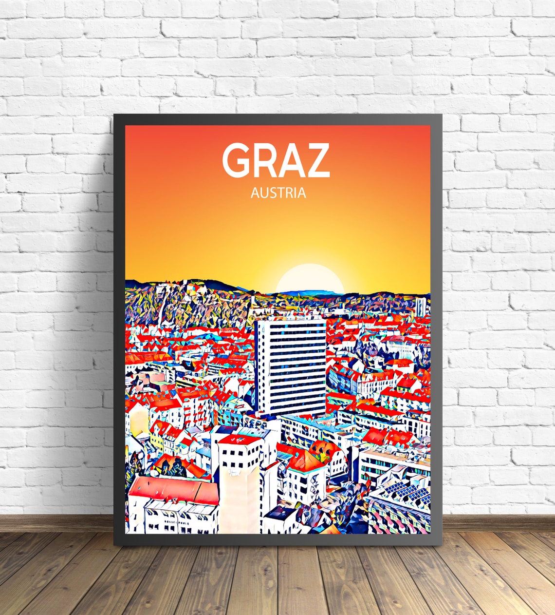 Graz Austria Old Town Sunset Rooftops Cityscape Scene Poster