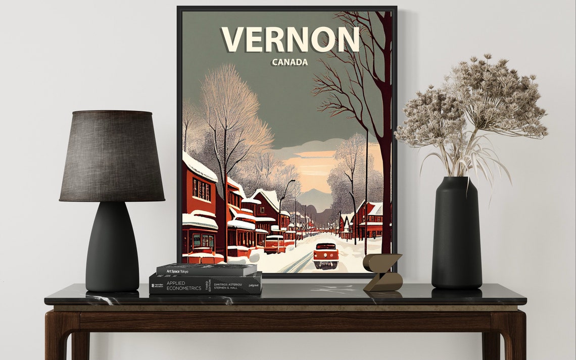 Vernon Canada Snowy Sunset Street Scene Vintage Winter Poster - Image 2