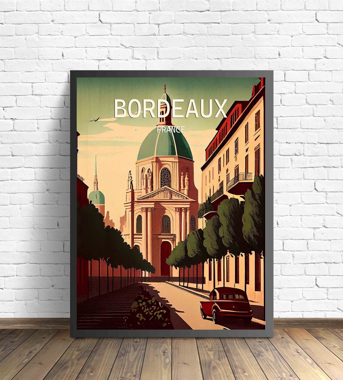 Bordeaux France Vintage Domed Church Street Retro Travel Poster Art