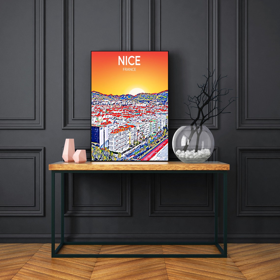 Nice France Riviera Red Rooftops Hillside Golden Sunset Skyline Poster - Image 3