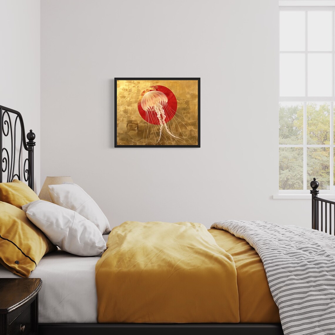 Jellyfish Art Print Red And Gold Wall Art Decoration Artwork - Image 3