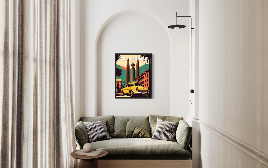 Kuala Lumpur Malaysia Petronas Towers Vintage Car Retro Travel Poster - Image 3
