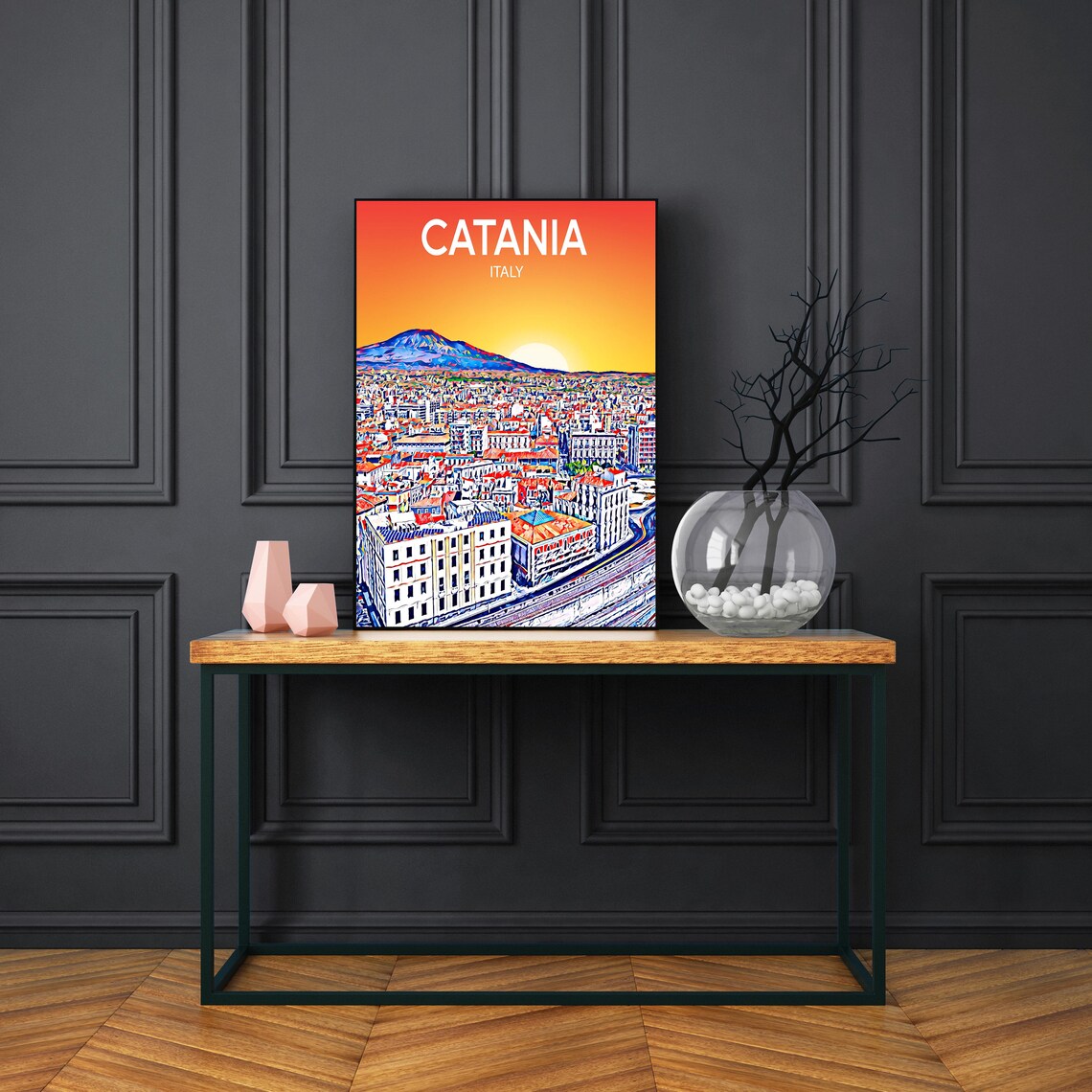Catania Italy Mount Etna Sunset Cityscape Colorful Travel Poster - Image 3