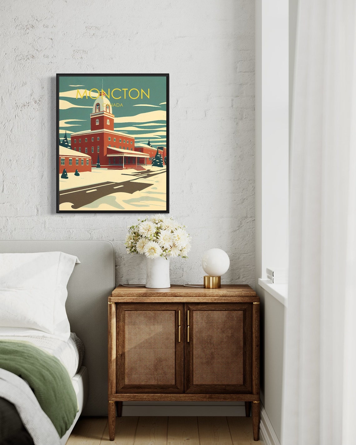 Moncton Canada Snowy Red Domed Hall Winter Retro Travel Poster - Image 3