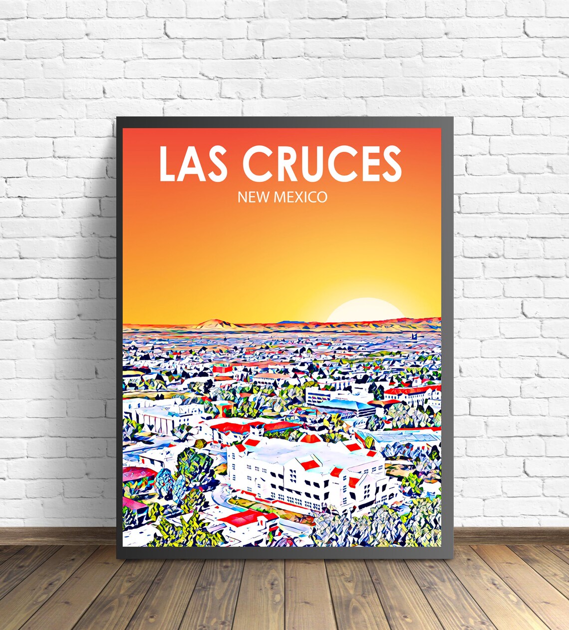 Las Cruces New Mexico Sunset Aerial Cityscape Desert Art Poster