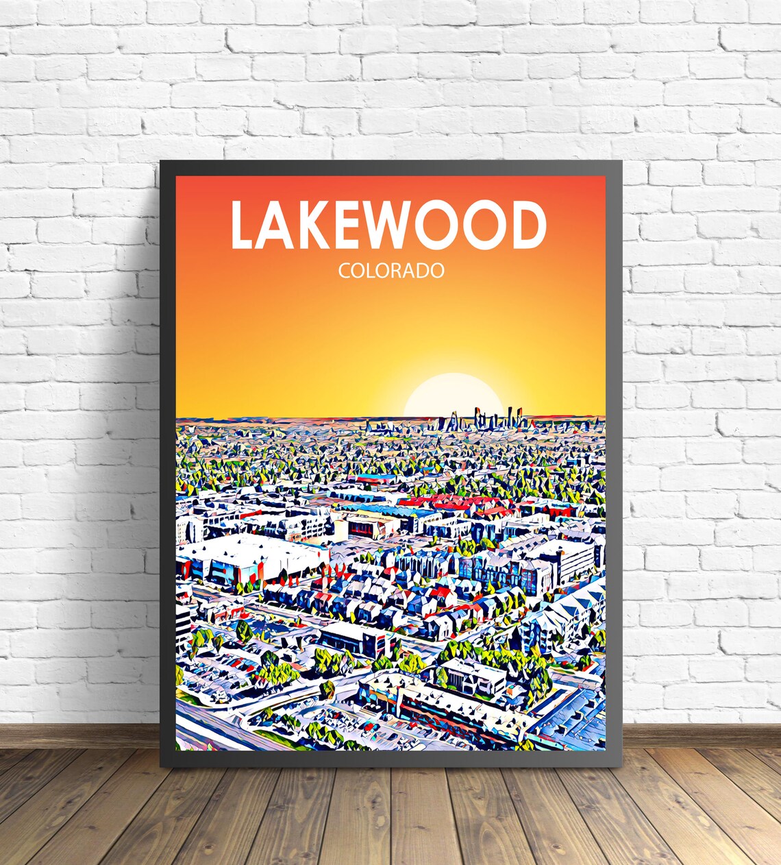 Lakewood Colorado Colorful Sunset Skyline City Travel Poster